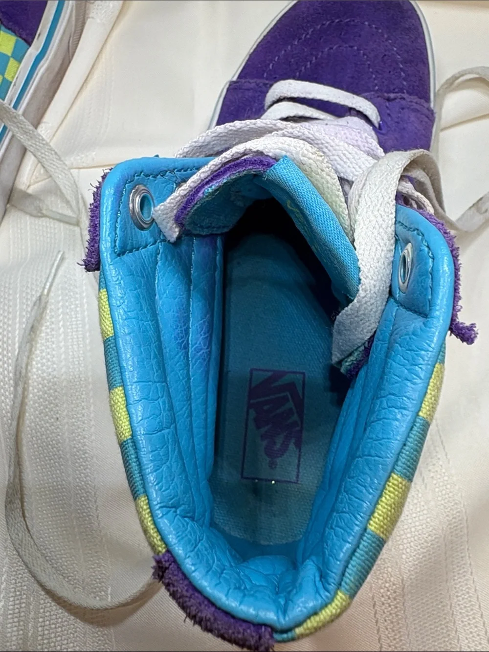 Vans Sk8-Hi Crazy Check-Ultraviolet High Top Sneakers in Purple, Blue & Lime